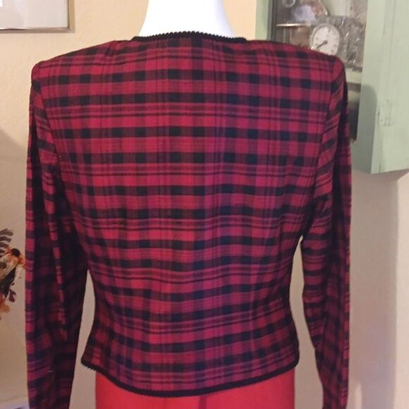 Maggy London Silk Plaid Cropped Jacket, Holiday, Schoolgirlcore - Picture 5 of 8